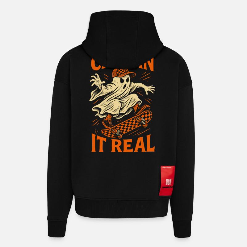 Creepin It Echter Geist Skateboard Halloween - Zip Hoodie - made by SPREAD - SOLID BLACK