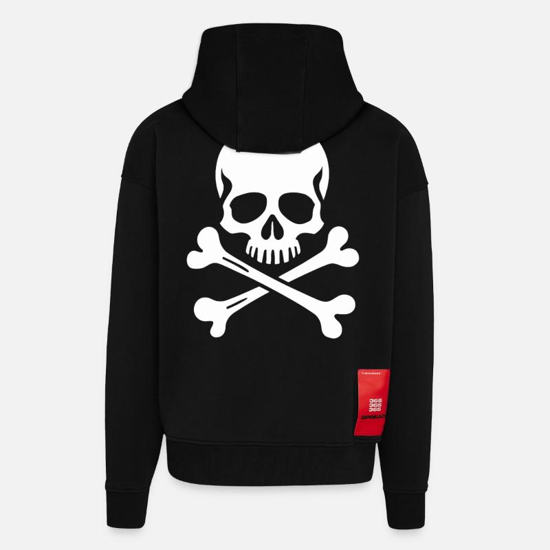 Crâne Jolly Roger classique - Veste à capuche bio épaisse oversize fabriqué en UE - SOLID BLACK