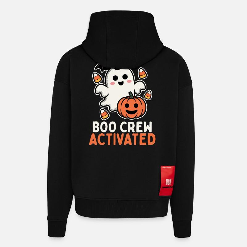 Boo Crew activé - Design mignon d’Halloween - Veste à capuche bio épaisse oversize fabriqué en UE - SOLID BLACK