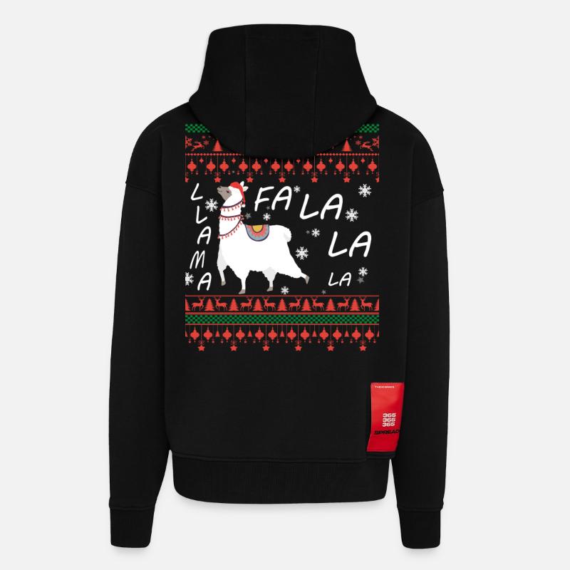 Pull de Noël moche Llama - Veste à capuche bio épaisse oversize fabriqué en UE - SOLID BLACK