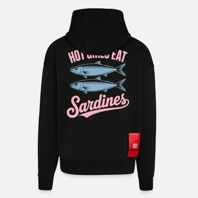 Sardines Pop Art Texte - Veste à capuche bio épaisse oversize fabriqué en UE - SOLID BLACK