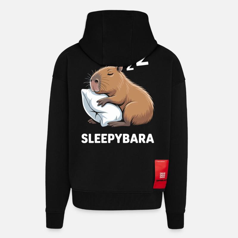 Sleepybara Capybara Sleeping - Zip Hoodie - made by SPREAD - SOLID BLACK