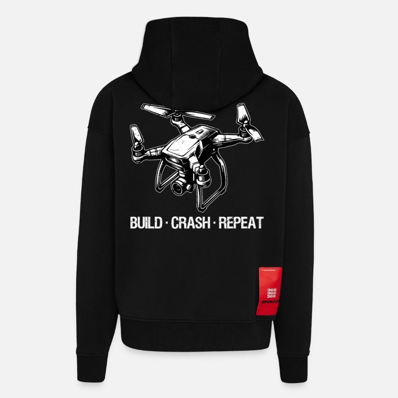 Drone Build Crash Repeat Gift - Veste à capuche bio épaisse oversize fabriqué en UE - SOLID BLACK