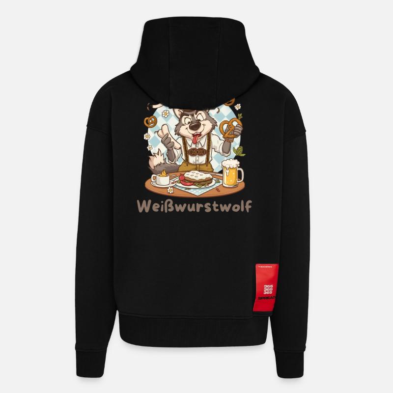 Weißwurstwolf Kochheld Bavarian - Zip Hoodie - made by SPREAD - SOLID BLACK