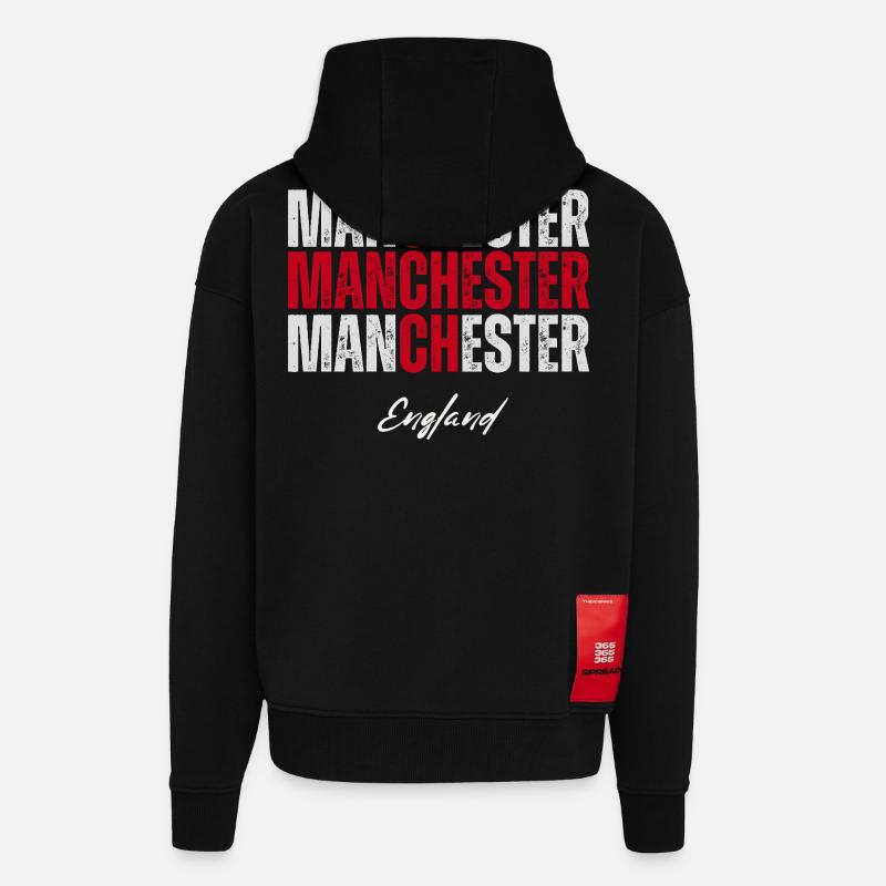 Manchester Angleterre, British Pride - Veste à capuche bio épaisse oversize fabriqué en UE - SOLID BLACK