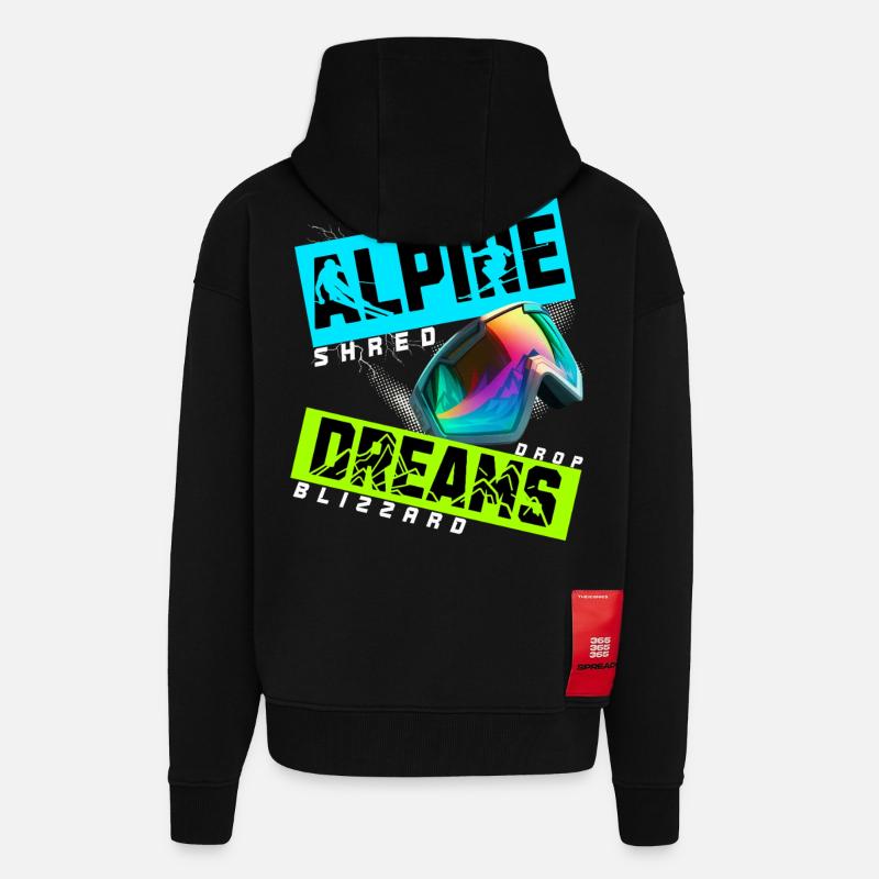 Alpine Dreams Ski Snowboard Shred Design - Veste à capuche bio épaisse oversize fabriqué en UE - SOLID BLACK