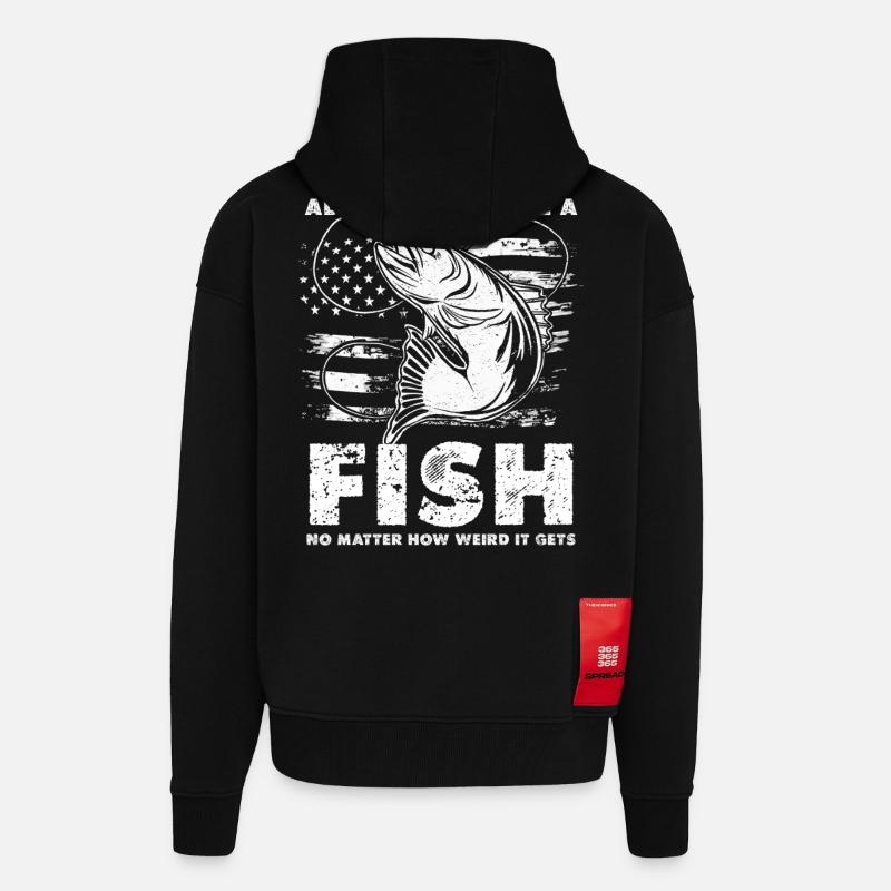Fish Thoughts Flag Pattern - Veste à capuche bio épaisse oversize fabriqué en UE - SOLID BLACK