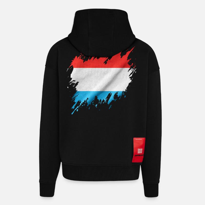 Drapeau du Luxembourg, style déchiré - Veste à capuche bio épaisse oversize fabriqué en UE - SOLID BLACK
