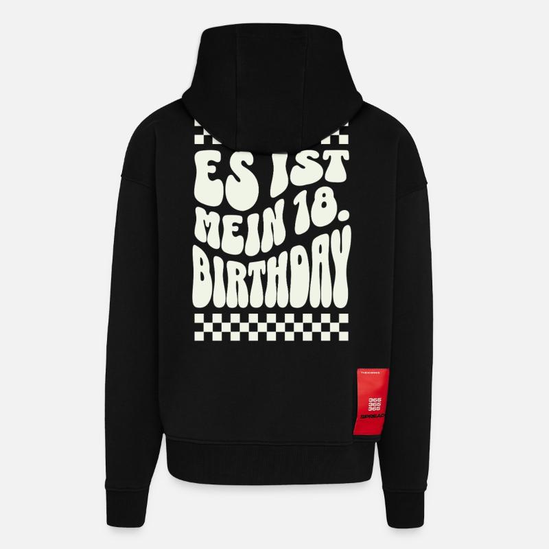 C’est mon 18e anniversaire Retro Design - Veste à capuche bio épaisse oversize fabriqué en UE - SOLID BLACK