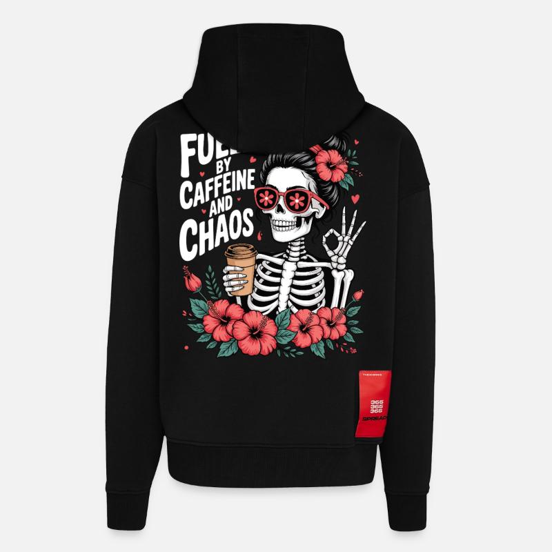 Mutter Koffein Mutter Skelett Kaffee - Zip Hoodie - made by SPREAD - SOLID BLACK