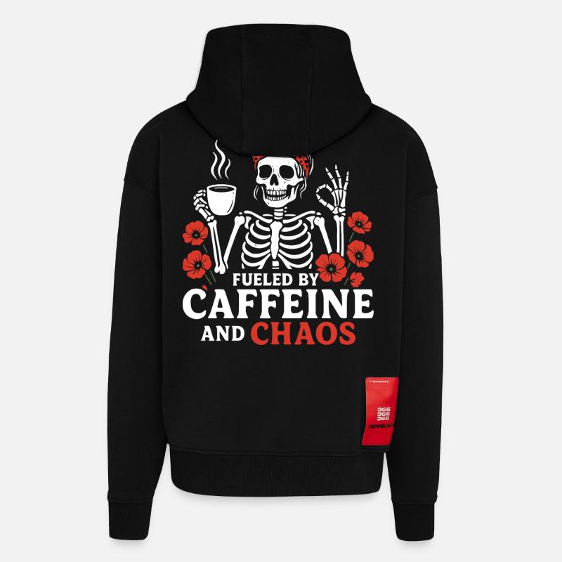 Mère Caféine Maman Squelette Café - Veste à capuche bio épaisse oversize fabriqué en UE - SOLID BLACK