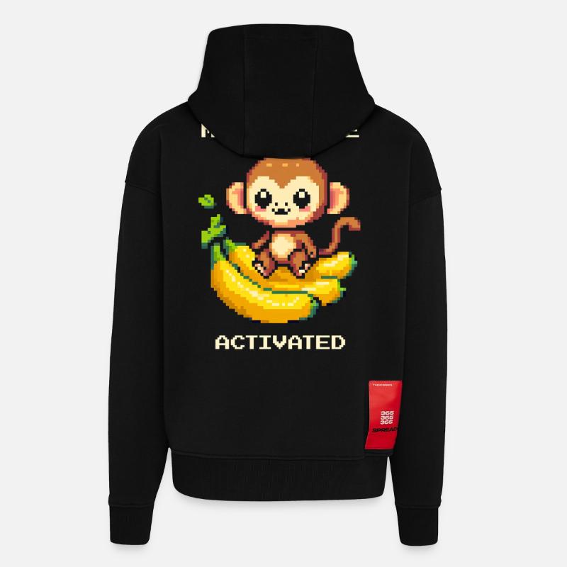 Mode Singe activé | Singe, Banane, Mignon - Veste à capuche bio épaisse oversize fabriqué en UE - SOLID BLACK