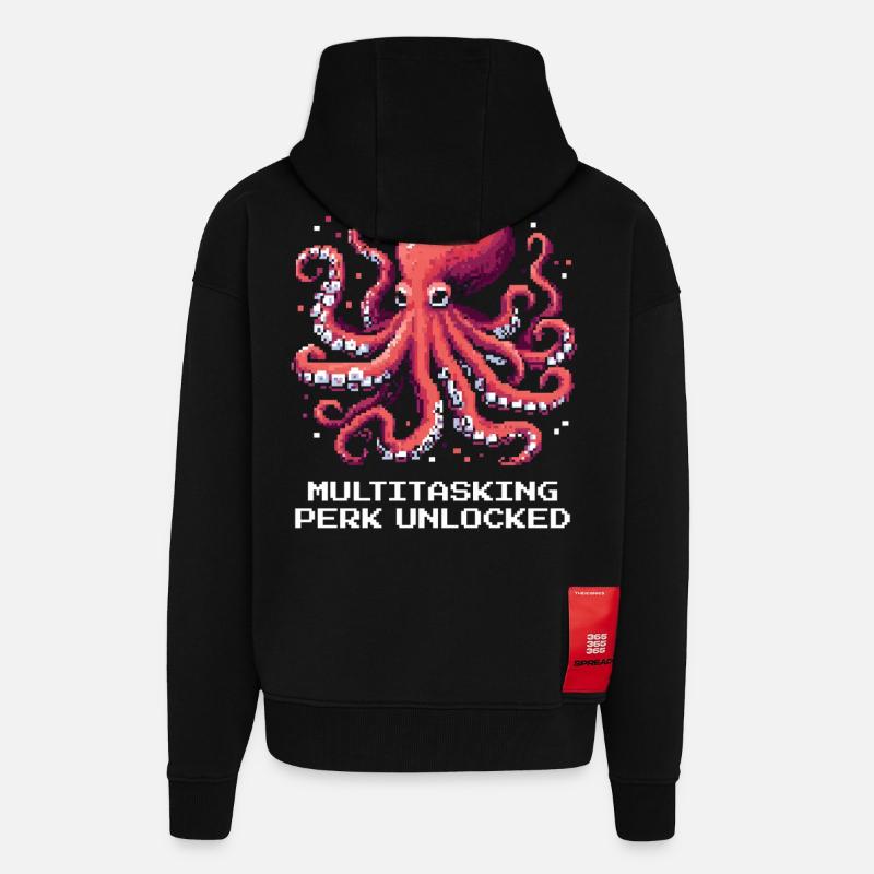 Capacité multitâche débloquée | Pieuvre - Veste à capuche bio épaisse oversize fabriqué en UE - SOLID BLACK