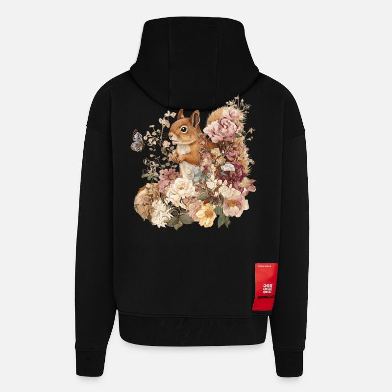 Eichhörnchen, Tier, Blumen, Schmetterlinge - Zip Hoodie - made by SPREAD - SOLID BLACK