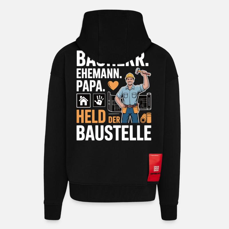 Held der Baustelle – Papa, Ehemann & Bauherr - Zip Hoodie - made by SPREAD - SOLID BLACK