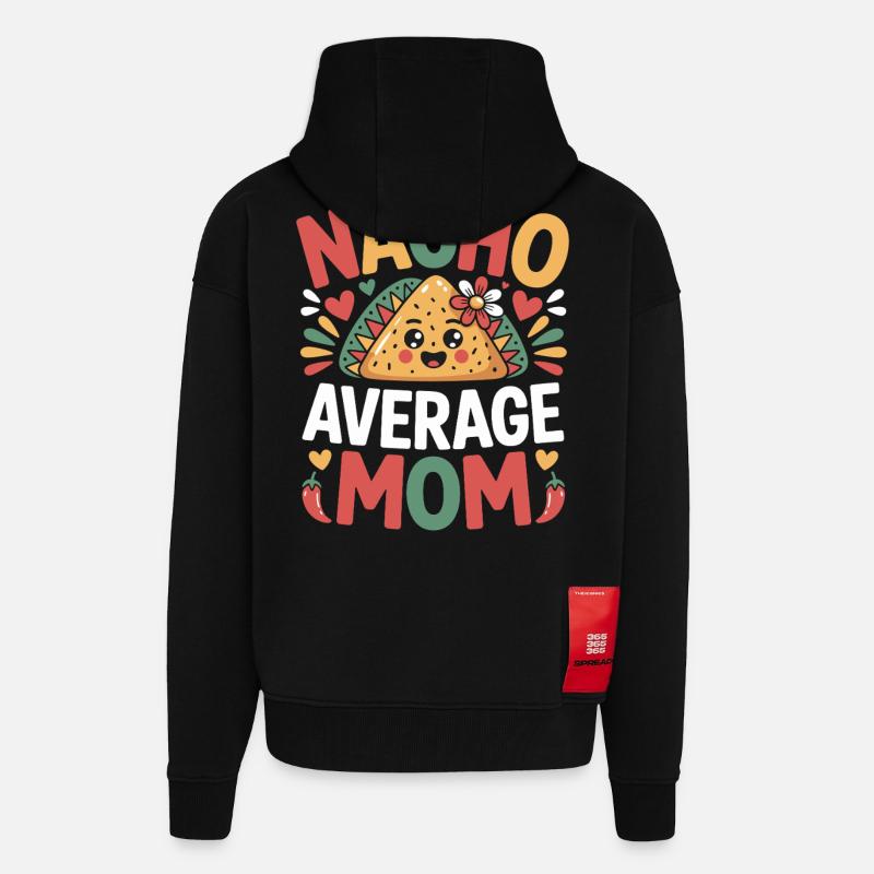 Nacho Maman Moyenne Drôle - Veste à capuche bio épaisse oversize fabriqué en UE - SOLID BLACK