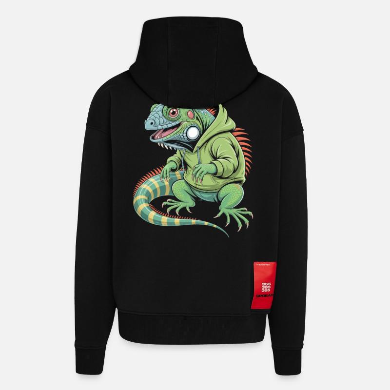 Iguane cool avec sweat à capuche - Veste à capuche bio épaisse oversize fabriqué en UE - SOLID BLACK