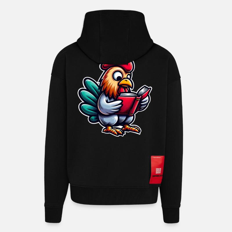 Lesender Hahn im Comicstil - Zip Hoodie - made by SPREAD - SOLID BLACK