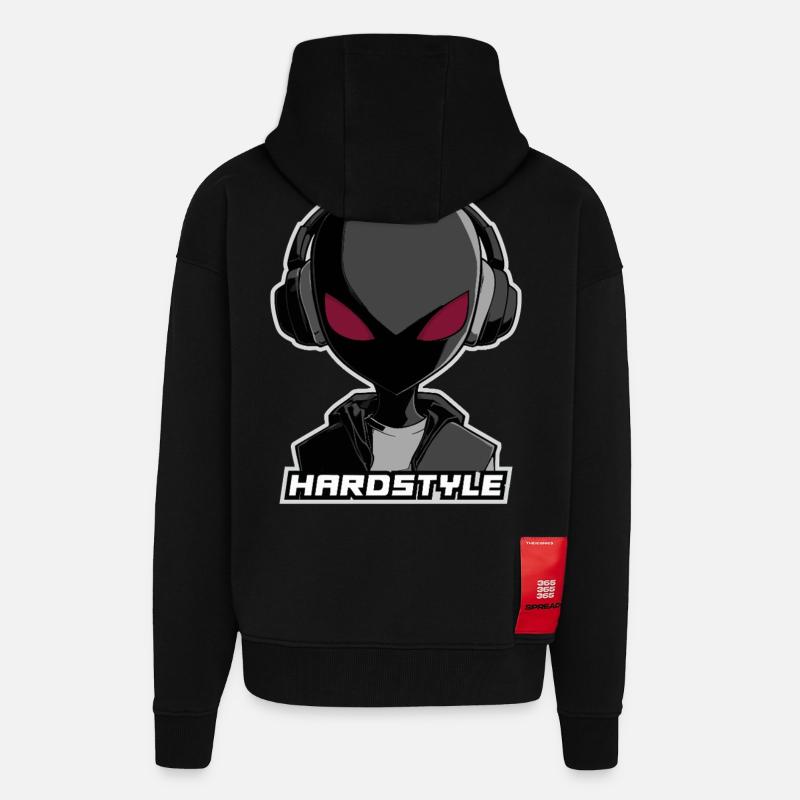 Hardstyle Alien – Conception musicale au casque - Veste à capuche bio épaisse oversize fabriqué en UE - SOLID BLACK