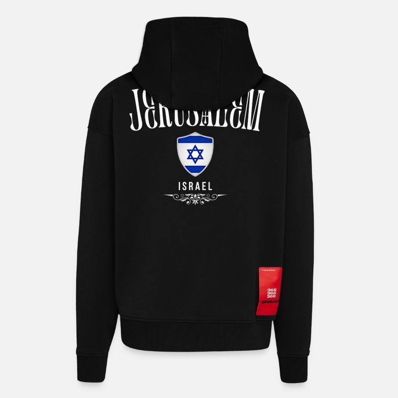 Souvenir de Jérusalem, j'aime Jérusalem - Veste à capuche bio épaisse oversize fabriqué en UE - SOLID BLACK