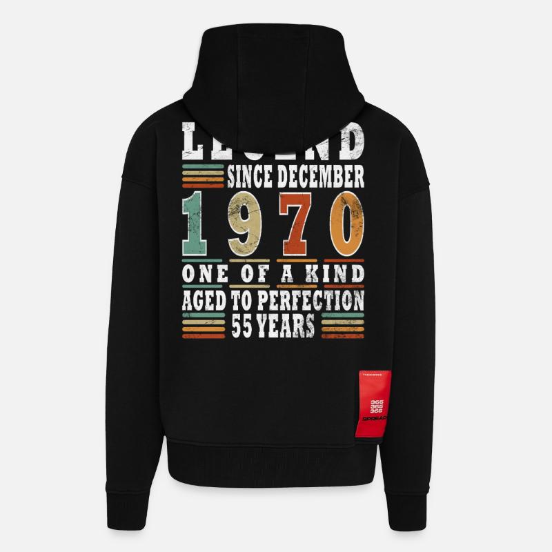 Présent d’anniversaire de décembre 1970 - Veste à capuche bio épaisse oversize fabriqué en UE - SOLID BLACK