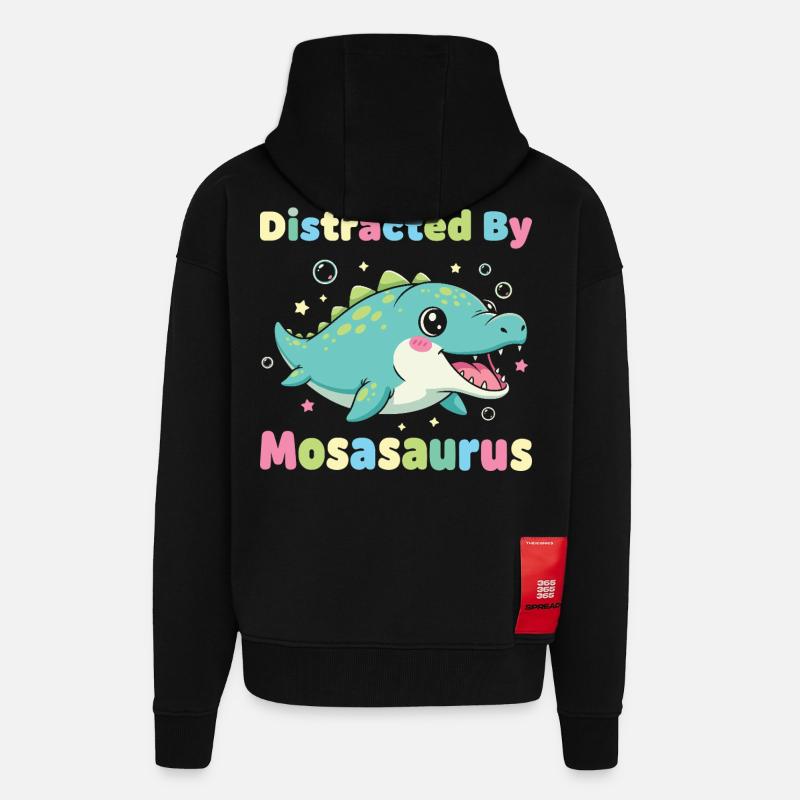 Kawaii Easily Distracted By Mosasaurus - Zip Hoodie - made by SPREAD - SOLID BLACK