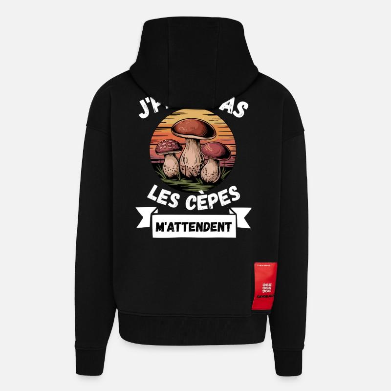 j'peux pas les cèpes m'attendent - Veste à capuche bio épaisse oversize fabriqué en UE - SOLID BLACK