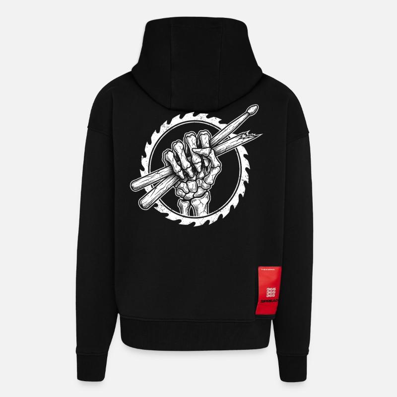 Skeleton hand with drumsticks - Zip Hoodie - made by SPREAD - SOLID BLACK