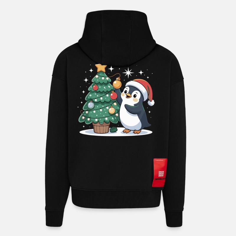Pinguin schmückt Weihnachtsbaum - Zip Hoodie - made by SPREAD - SOLID BLACK