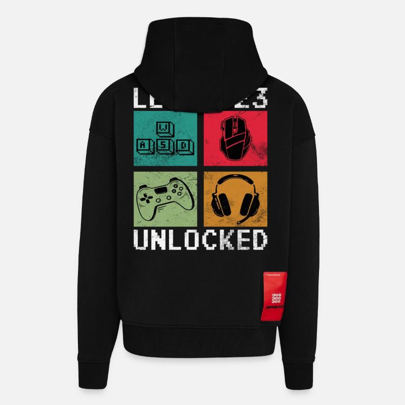 Level 23 Unlocks Pixel Gaming - Zip Hoodie - made by SPREAD - SOLID BLACK