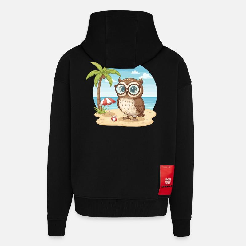 Süße Eule mit Brille Strandsommerferien - Zip Hoodie - made by SPREAD - SOLID BLACK