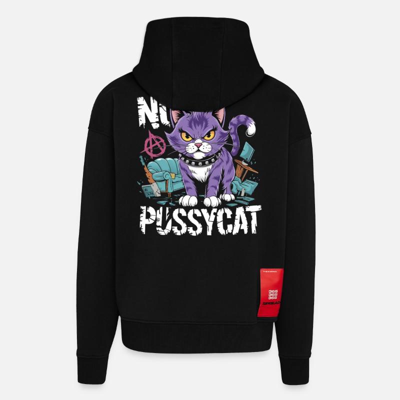 Rebelle Chat : Pas de Pussycat Design - Veste à capuche bio épaisse oversize fabriqué en UE - SOLID BLACK