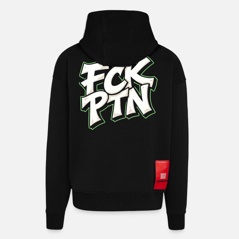 Déclaration anti-Poutine du FCK PTN - Veste à capuche bio épaisse oversize fabriqué en UE - SOLID BLACK