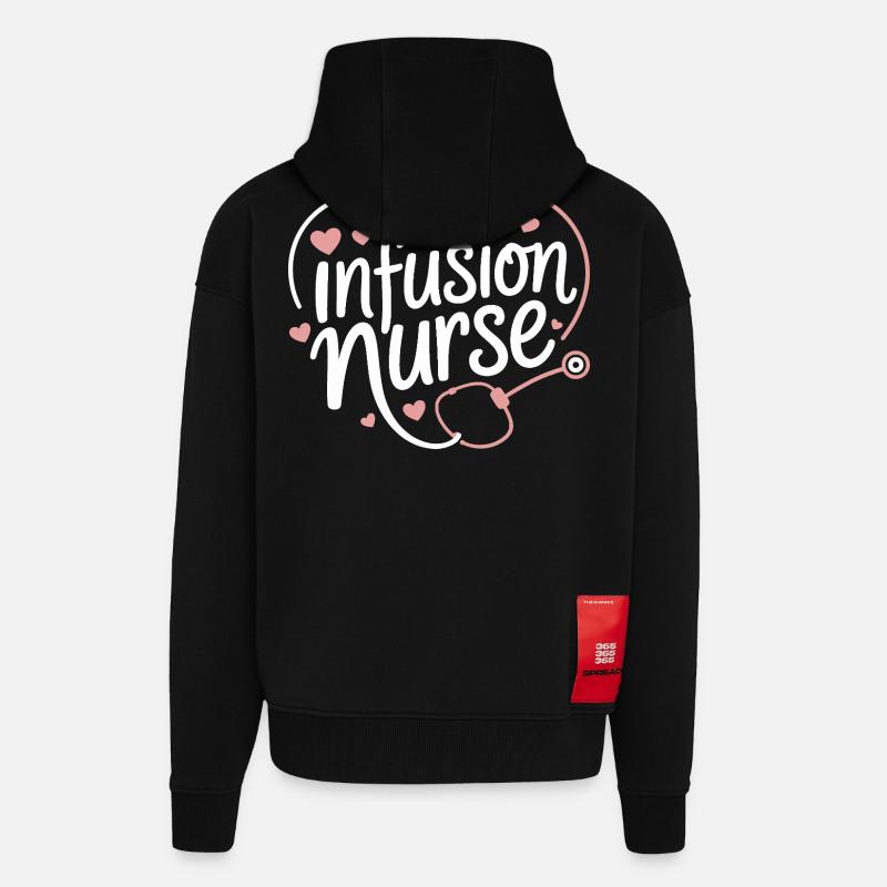 Conception du cœur pour infirmière d’infusion - Veste à capuche bio épaisse oversize fabriqué en UE - SOLID BLACK