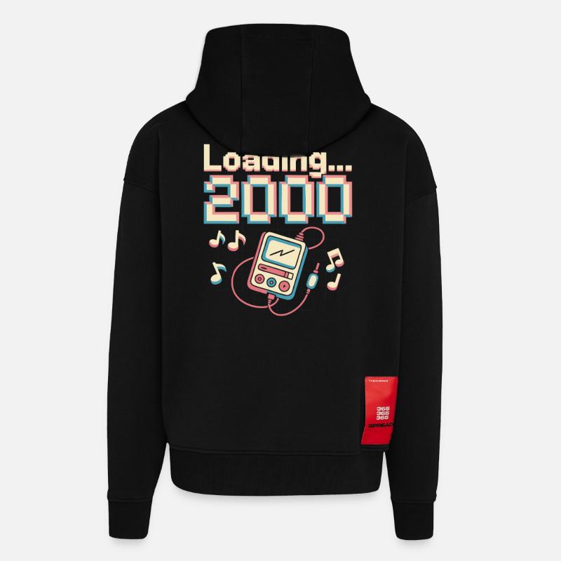 Y2K Pixel Design – Loading 2000 - Zip Hoodie - made by SPREAD - SOLID BLACK