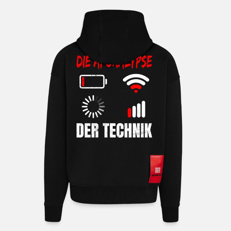 Coder L’APOCALYPSE DE LA TECHNOLOGIE DRÔLE - Veste à capuche bio épaisse oversize fabriqué en UE - SOLID BLACK