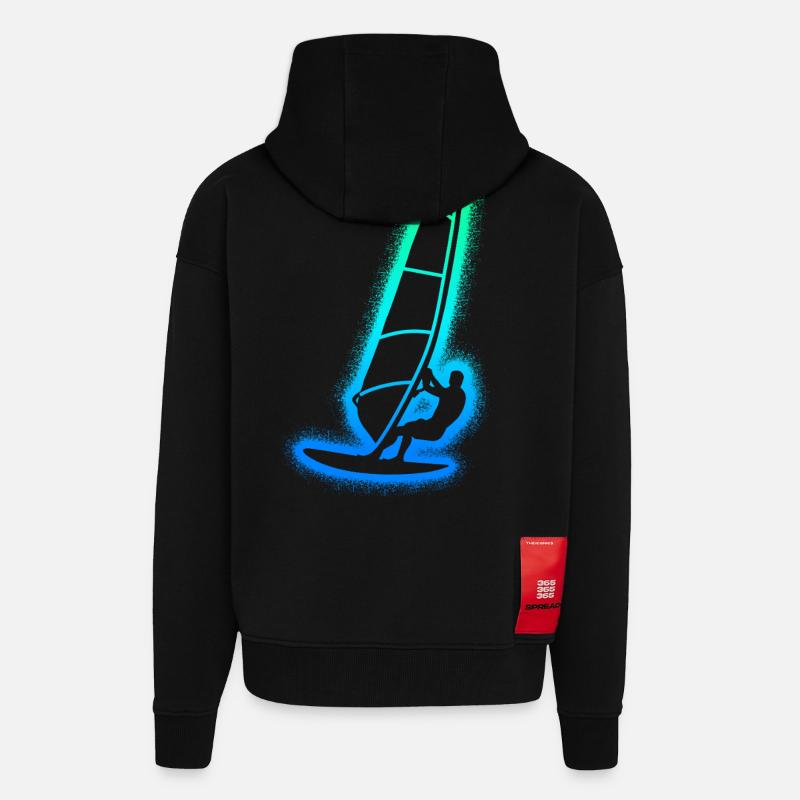 Windsurfen Windsurfer Kinder Herren Windsurf - Zip Hoodie - made by SPREAD - SOLID BLACK