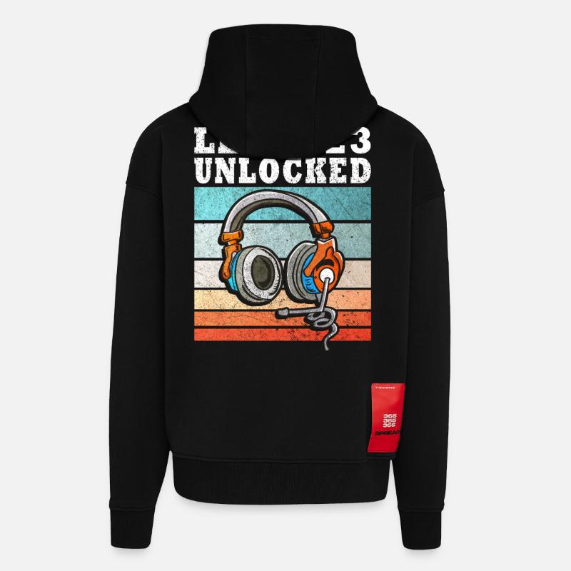 Level 23 Unlocked mit Kopfhörern - Zip Hoodie - made by SPREAD - SOLID BLACK