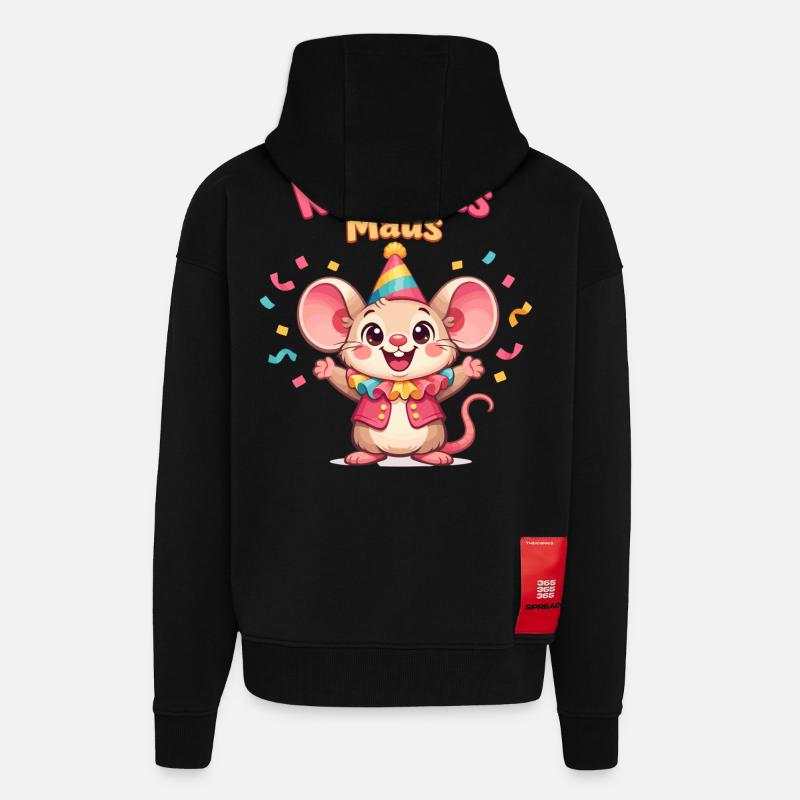 Carnival Mouse Kölsche Mädsche – Kölle Alaaf - Veste à capuche bio épaisse oversize fabriqué en UE - SOLID BLACK
