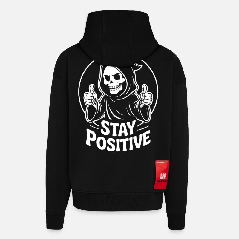Faucheuse Squelette : Reste positif - Veste à capuche bio épaisse oversize fabriqué en UE - SOLID BLACK