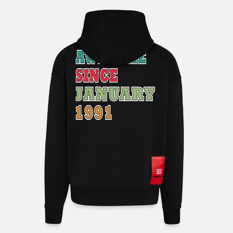 35e anniversaire Millésime de janvier 1991 - Veste à capuche bio épaisse oversize fabriqué en UE - SOLID BLACK