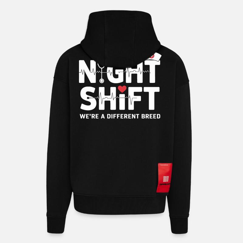 NachtSchicht Herzpfleger – Race différente - Veste à capuche bio épaisse oversize fabriqué en UE - SOLID BLACK