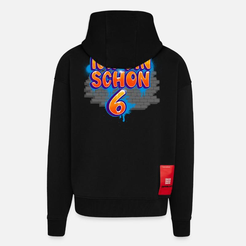Graffiti du 6e anniversaire - Veste à capuche bio épaisse oversize fabriqué en UE - SOLID BLACK