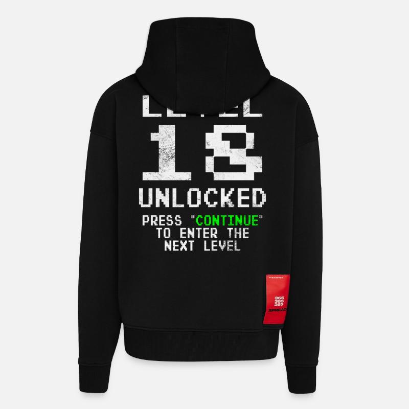 Niveau 18 débloqué - Veste à capuche bio épaisse oversize fabriqué en UE - SOLID BLACK