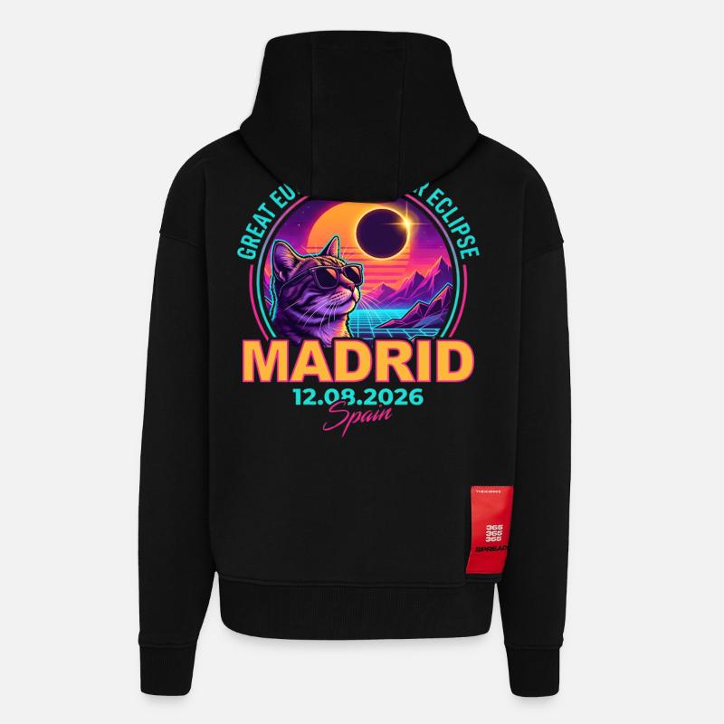 Éclipse de Solar Cat Madrid 2026 - Veste à capuche bio épaisse oversize fabriqué en UE - SOLID BLACK