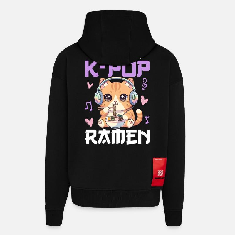 Propulsé par des ramen K-Pop - Veste à capuche bio épaisse oversize fabriqué en UE - SOLID BLACK