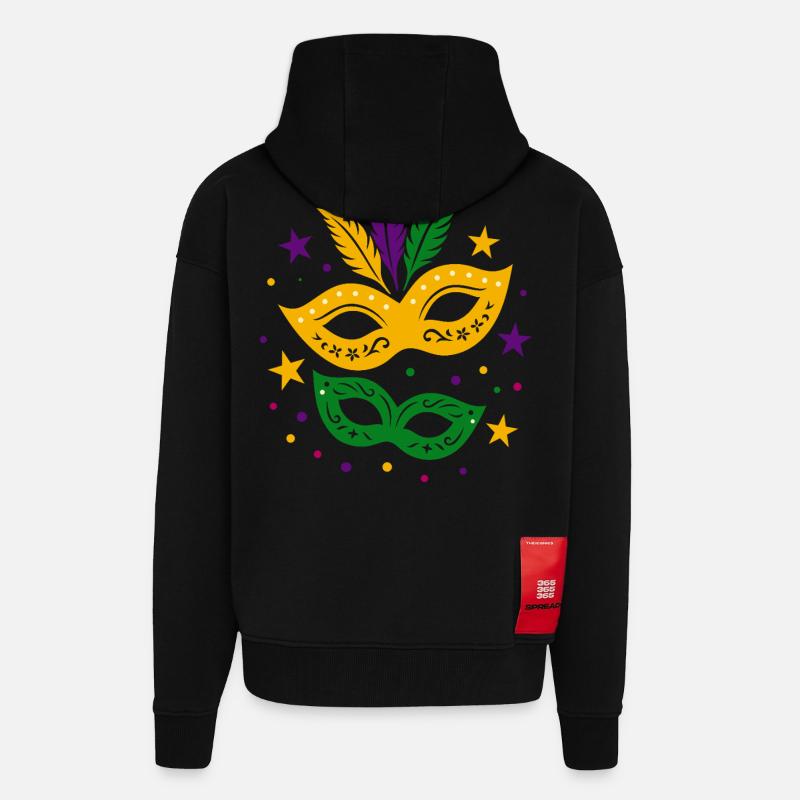 Karneval Masken mit Sternen & bunten Federn - Zip Hoodie - made by SPREAD - SOLID BLACK