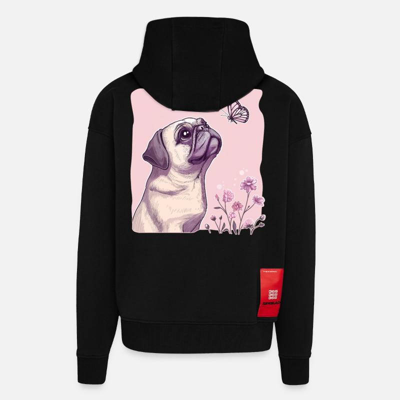 Mops mit Schmetterling - Zip Hoodie - made by SPREAD - SOLID BLACK