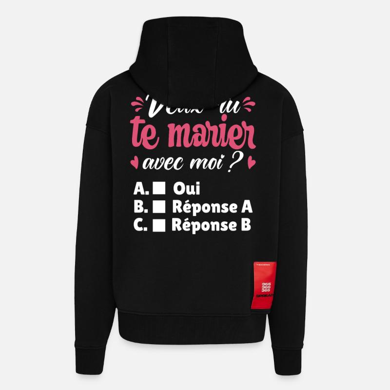 Demande Mariage Couple Romantique Saint Valentin - Veste à capuche bio épaisse oversize fabriqué en UE - SOLID BLACK