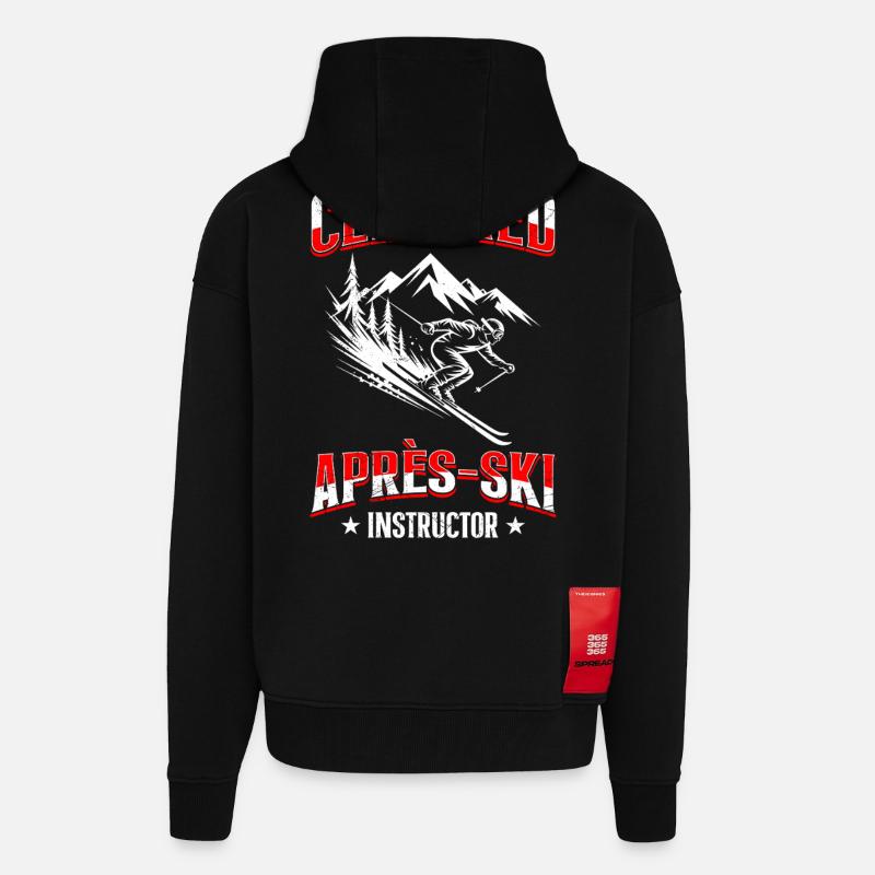 Ski INSTRUCTEUR CERTIFIÉ APRÈS-SKI FUNNY - Veste à capuche bio épaisse oversize fabriqué en UE - SOLID BLACK